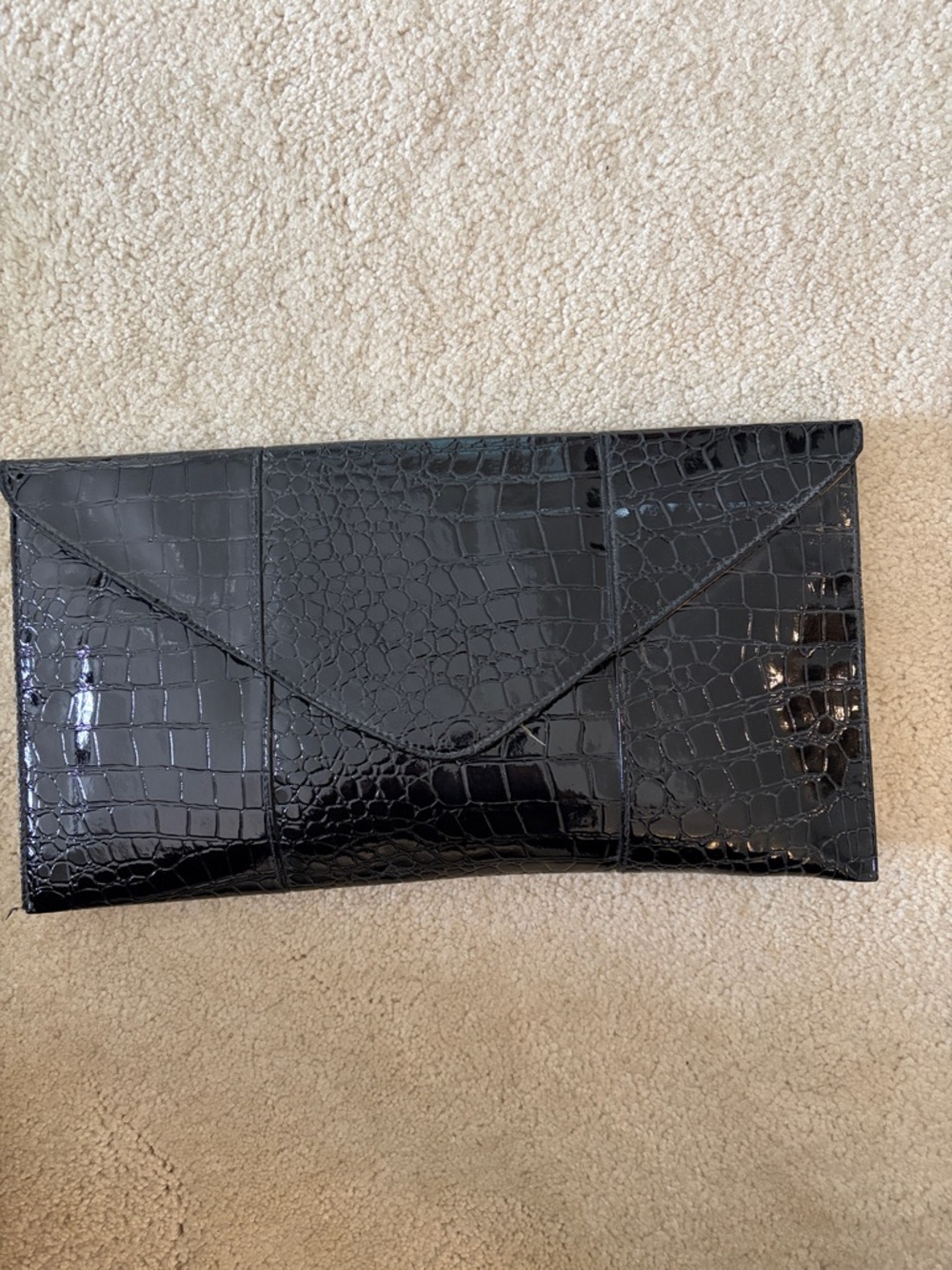 Rachel Zoe Black Croc-Embossed Patent Envelope Clutch 15inches